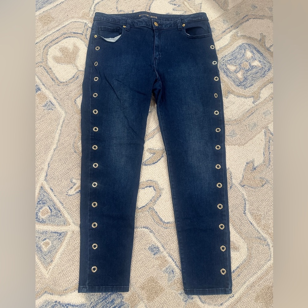 Michael Kors Dark Blue Skinny Jeans with Eyelet Accents